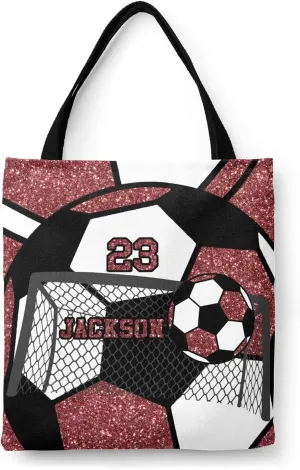 Personalized Name Gym Sport Soccer Ball Red Handbag Gift Bags Christmas Treat Bags for Holiday Party Gift Bags