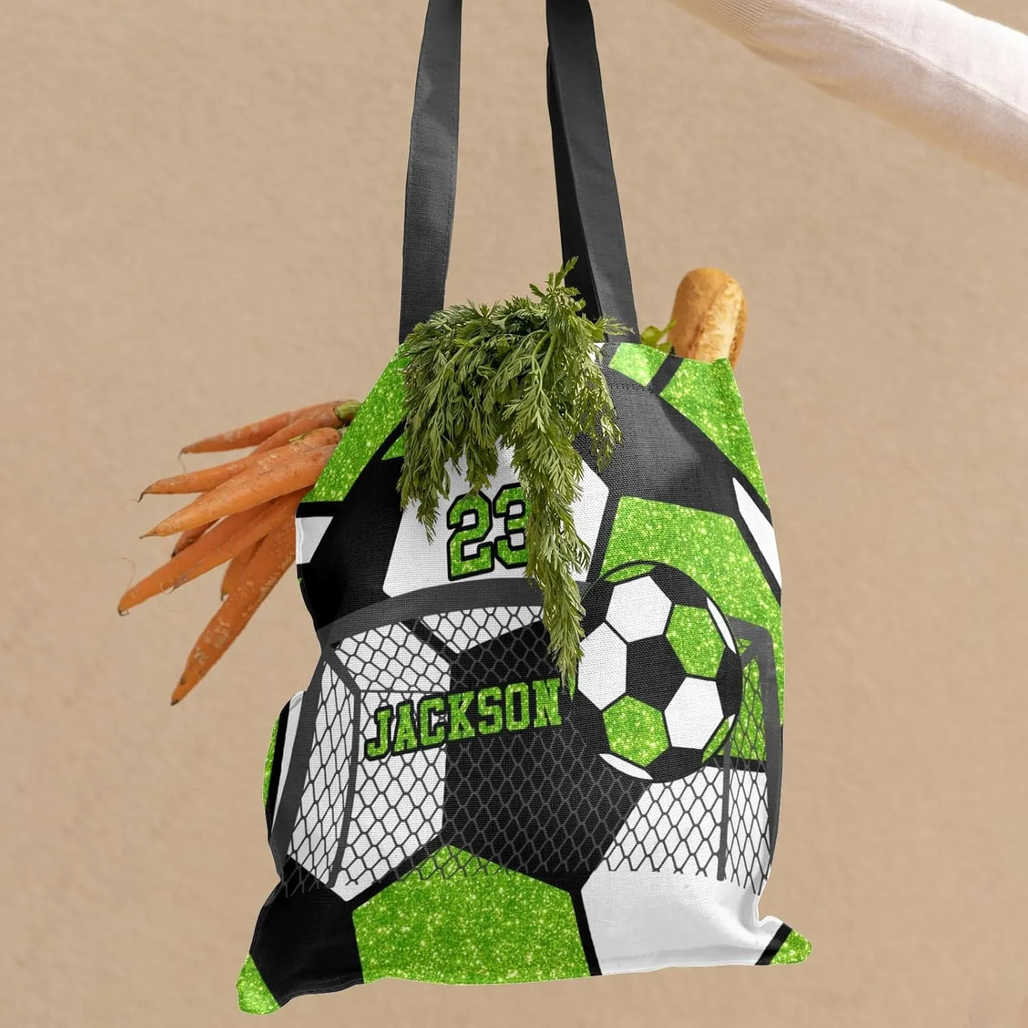 Personalized Name Gym Sport Soccer Ball Red Handbag Gift Bags Christmas Treat Bags for Holiday Party Gift Bags