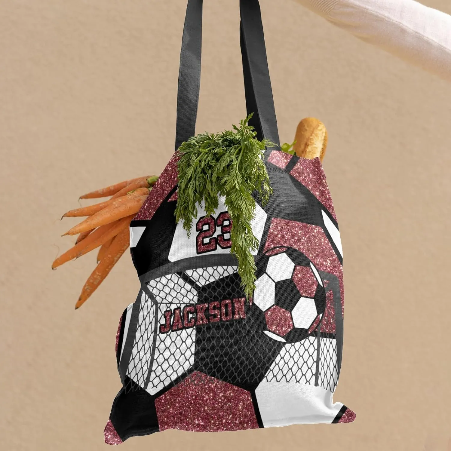 Personalized Name Gym Sport Soccer Ball Red Handbag Gift Bags Christmas Treat Bags for Holiday Party Gift Bags
