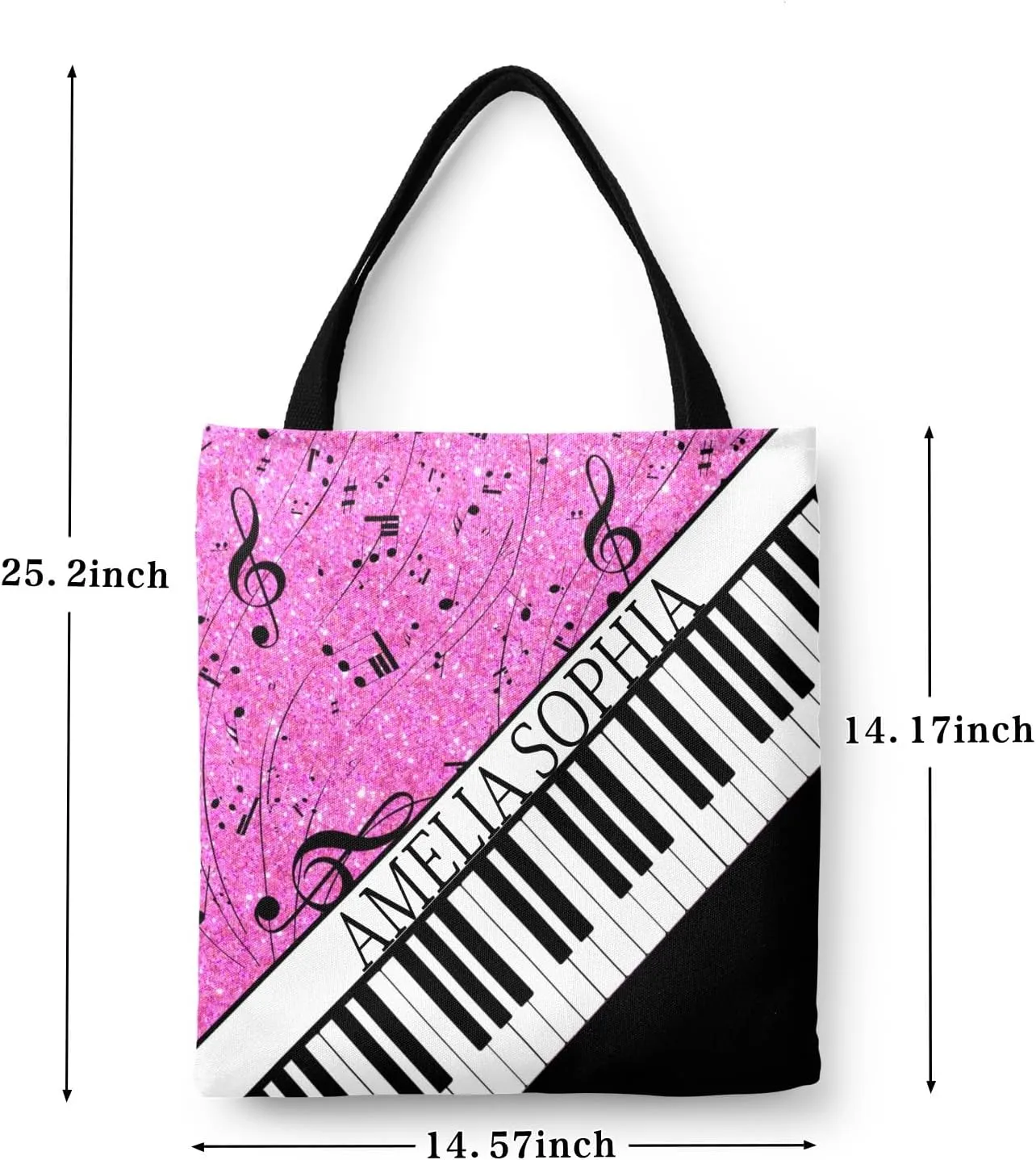 Personalized Name Ocean Glitter Music Note Piano Handbag Gift Bags Christmas Treat Bags for Holiday Party Gift Bags