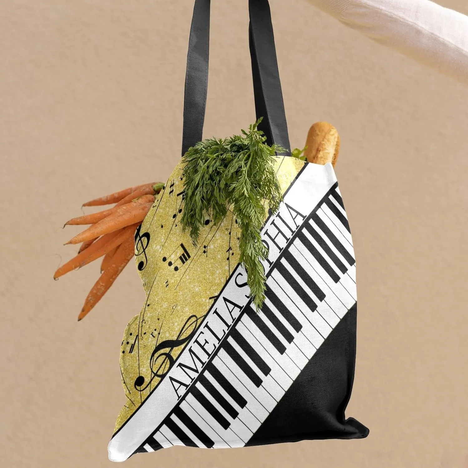 Personalized Name Ocean Glitter Music Note Piano Handbag Gift Bags Christmas Treat Bags for Holiday Party Gift Bags