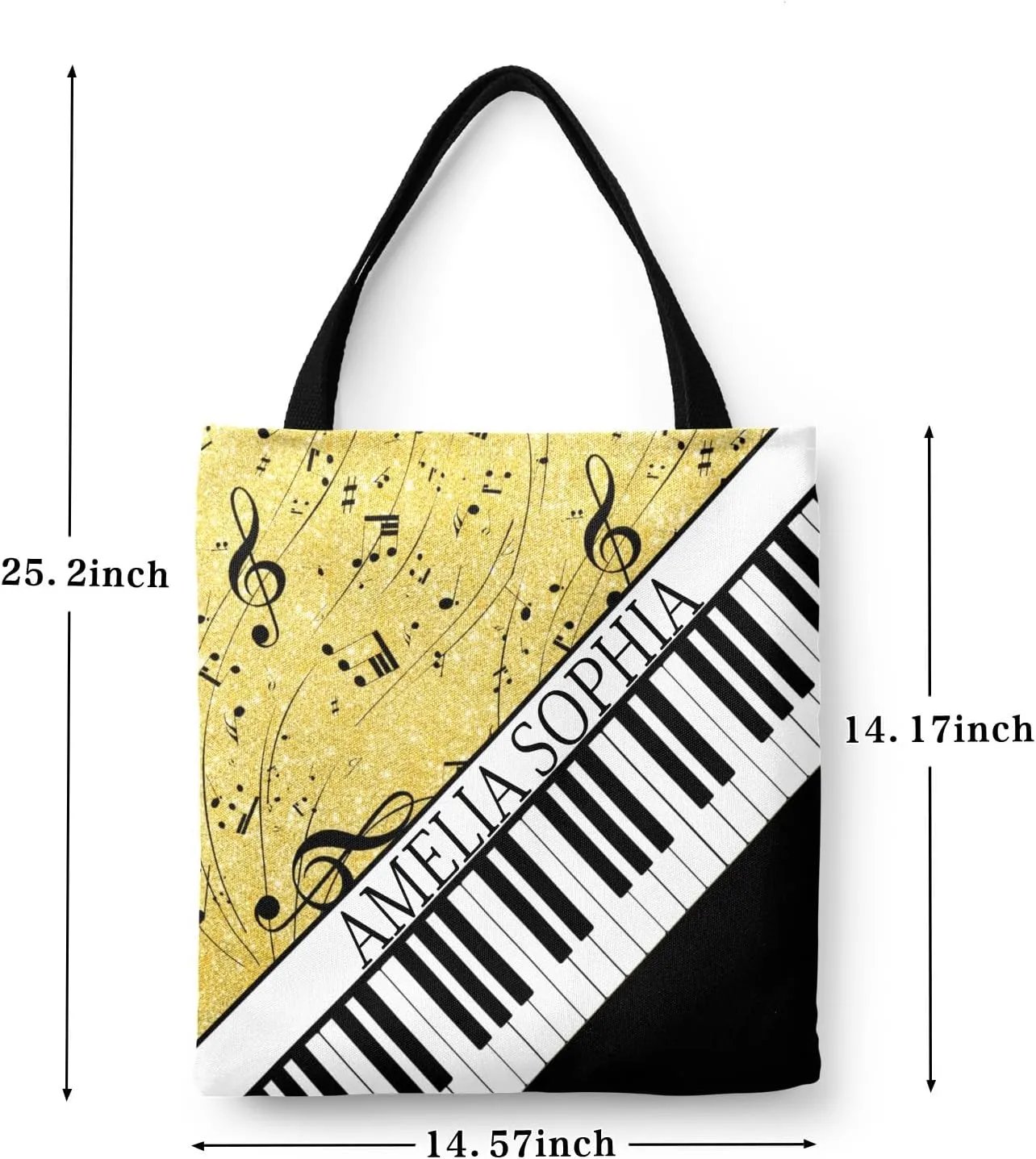 Personalized Name Ocean Glitter Music Note Piano Handbag Gift Bags Christmas Treat Bags for Holiday Party Gift Bags