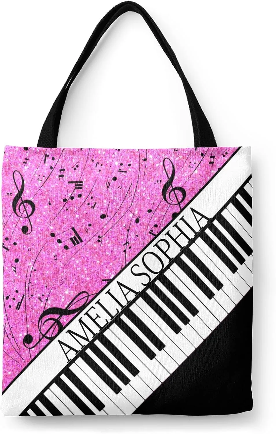 Personalized Name Ocean Glitter Music Note Piano Handbag Gift Bags Christmas Treat Bags for Holiday Party Gift Bags