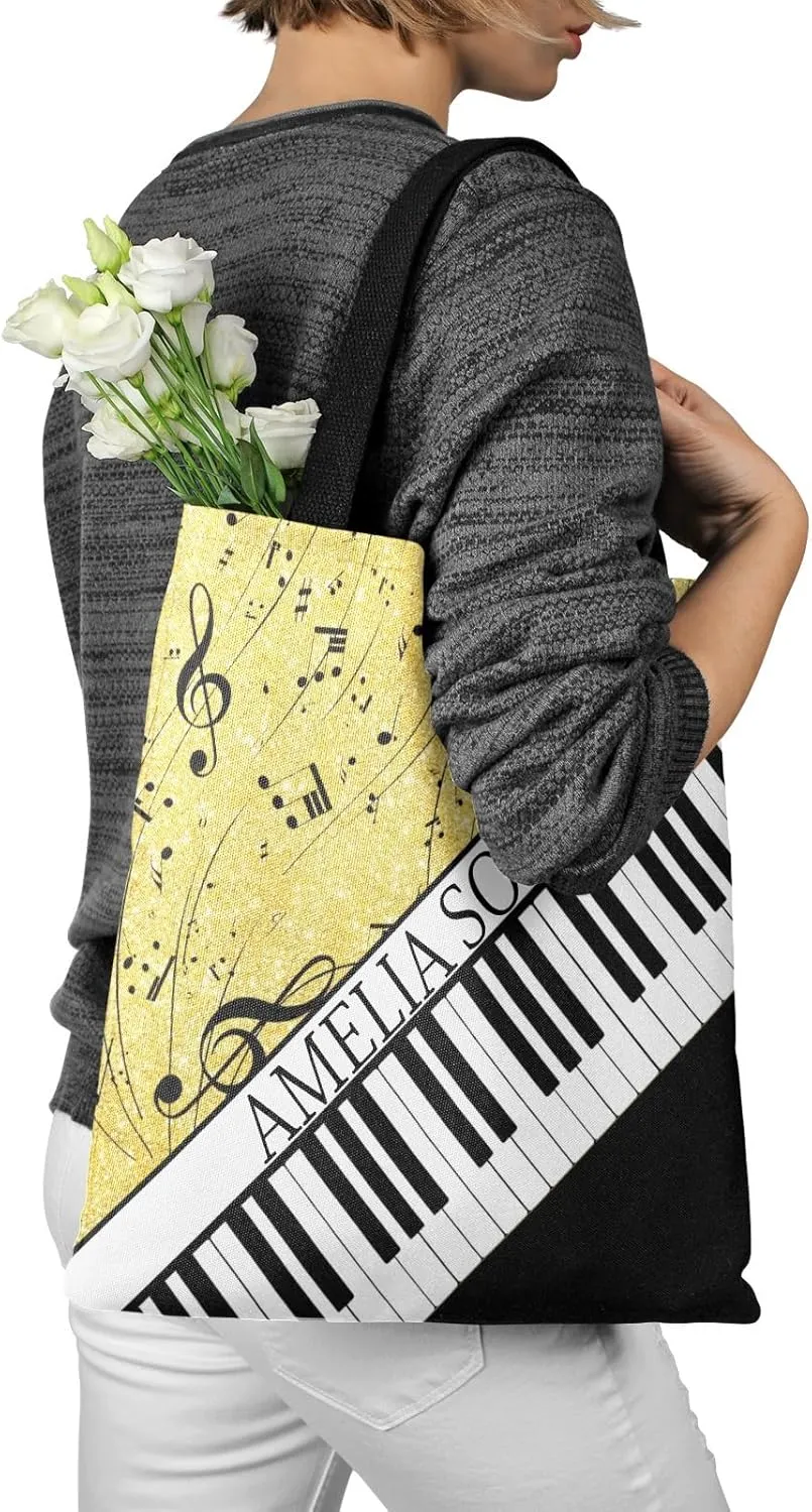 Personalized Name Ocean Glitter Music Note Piano Handbag Gift Bags Christmas Treat Bags for Holiday Party Gift Bags