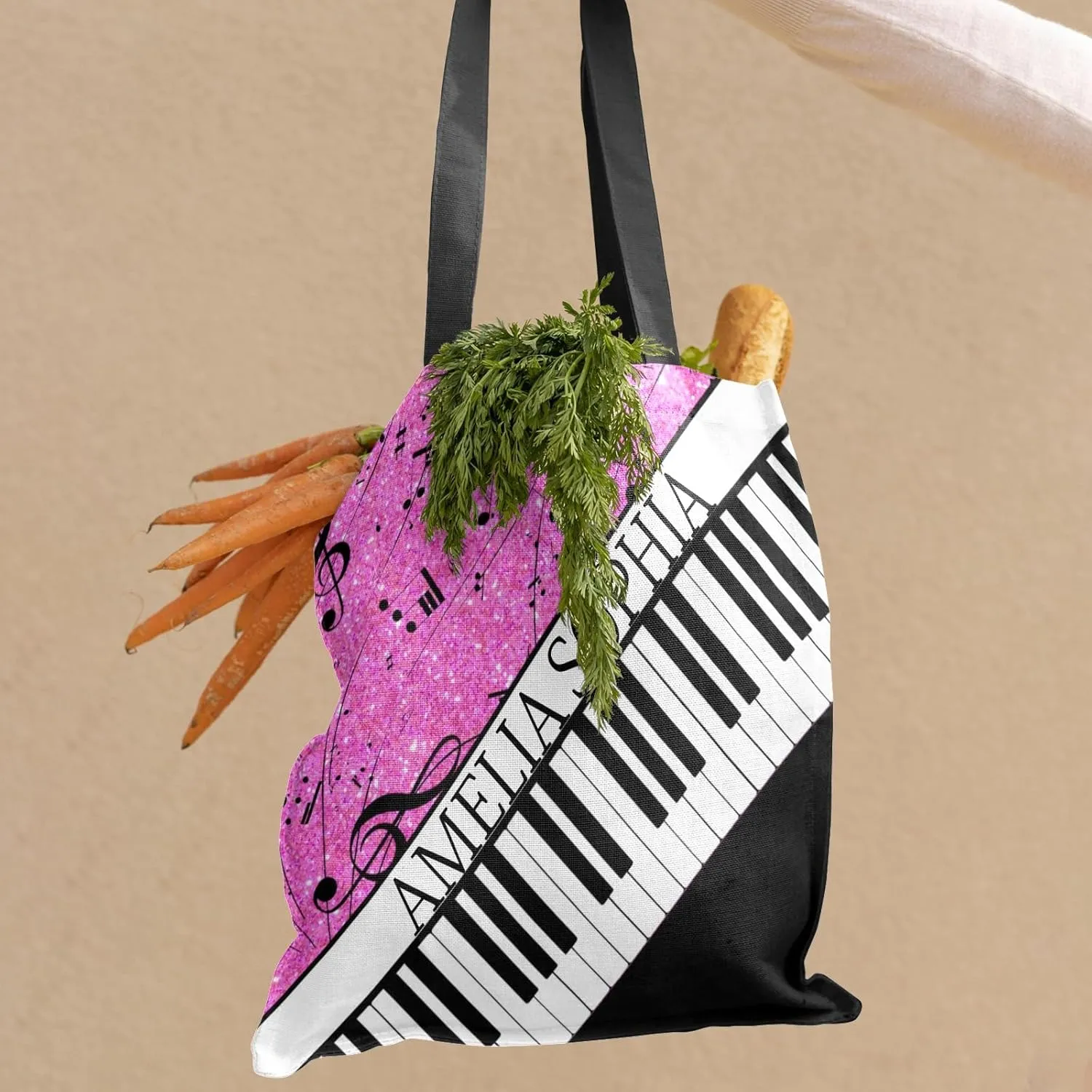 Personalized Name Ocean Glitter Music Note Piano Handbag Gift Bags Christmas Treat Bags for Holiday Party Gift Bags