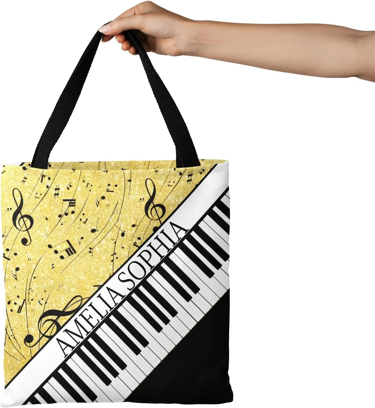 Personalized Name Ocean Glitter Music Note Piano Handbag Gift Bags Christmas Treat Bags for Holiday Party Gift Bags