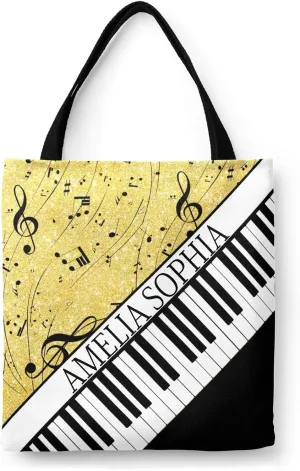Personalized Name Ocean Glitter Music Note Piano Handbag Gift Bags Christmas Treat Bags for Holiday Party Gift Bags
