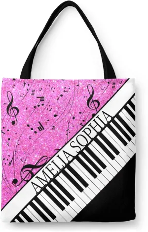 Personalized Name Ocean Glitter Music Note Piano Handbag Gift Bags Christmas Treat Bags for Holiday Party Gift Bags