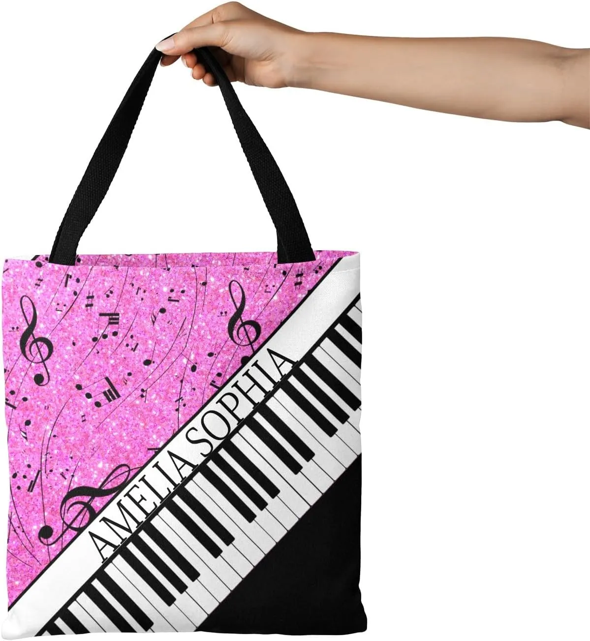 Personalized Name Ocean Glitter Music Note Piano Handbag Gift Bags Christmas Treat Bags for Holiday Party Gift Bags