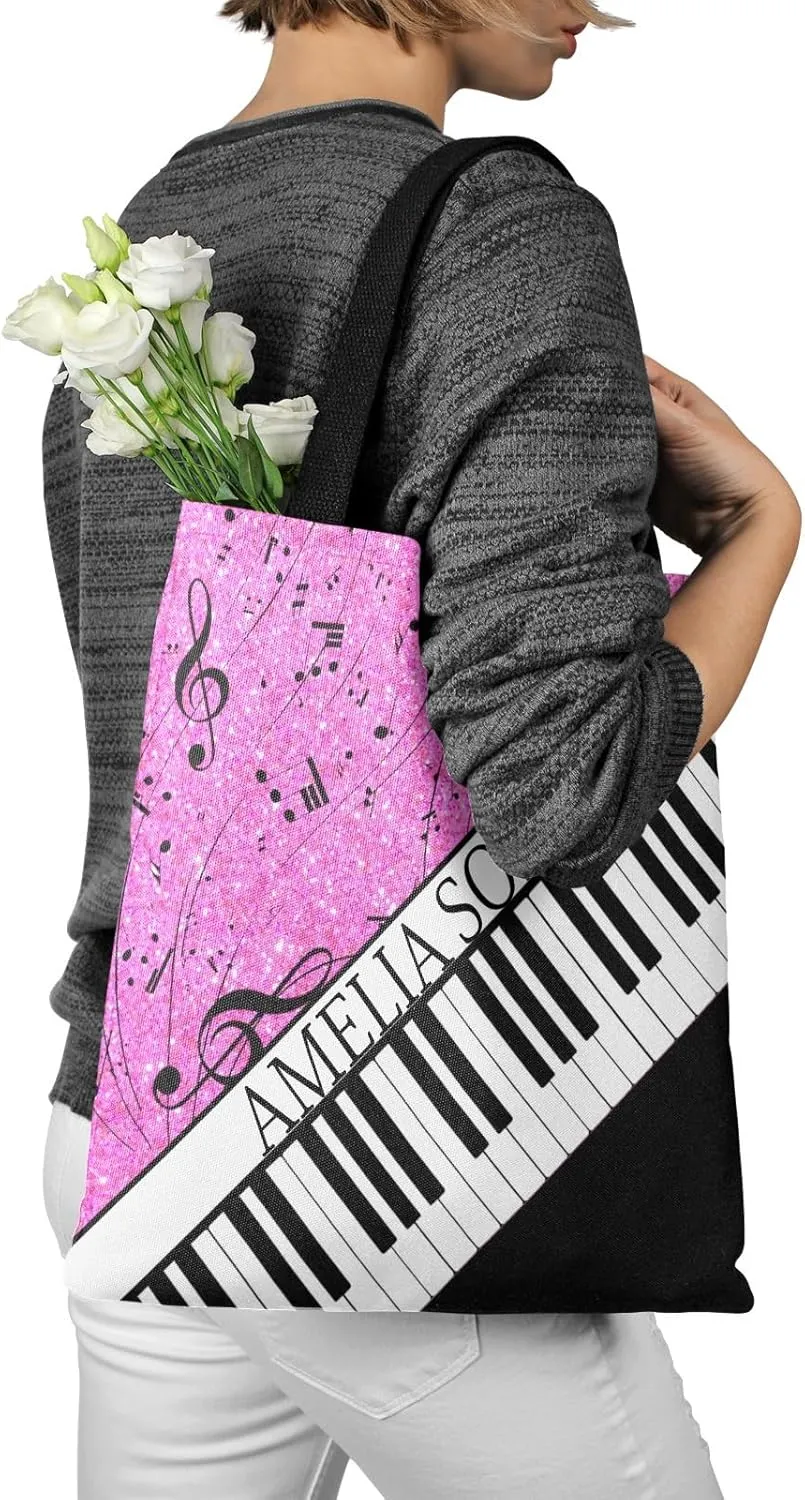 Personalized Name Ocean Glitter Music Note Piano Handbag Gift Bags Christmas Treat Bags for Holiday Party Gift Bags