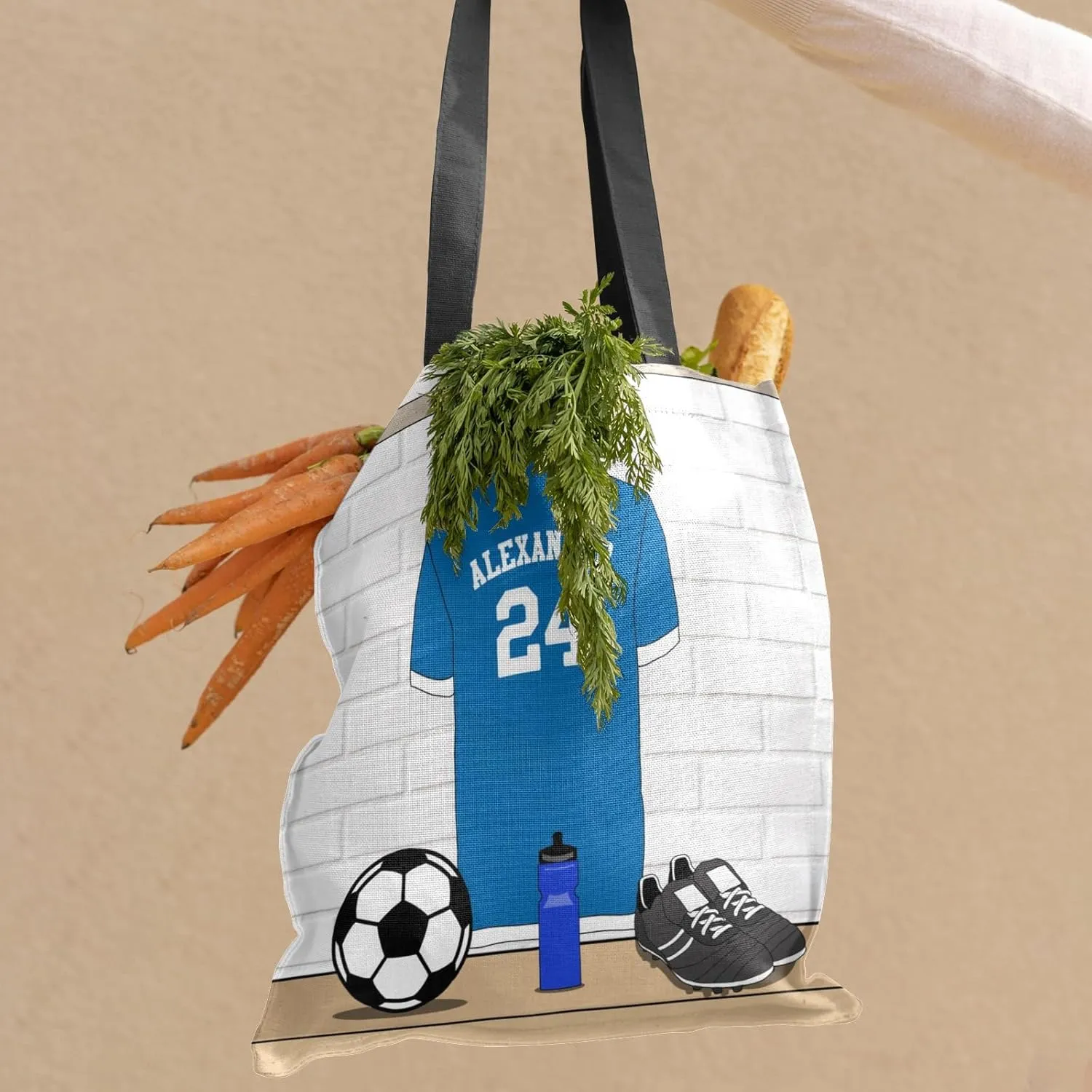 Personalized Name Soccer Sport Player Jersey Navy Handbag Gift Bags Christmas Treat Bags for Holiday Party Gift Bags