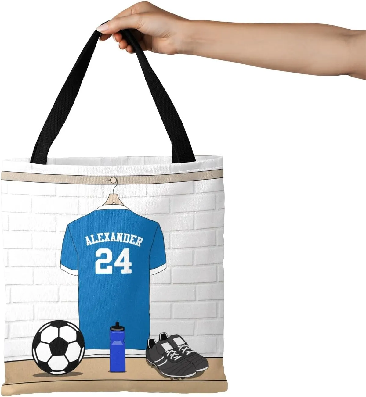 Personalized Name Soccer Sport Player Jersey Navy Handbag Gift Bags Christmas Treat Bags for Holiday Party Gift Bags