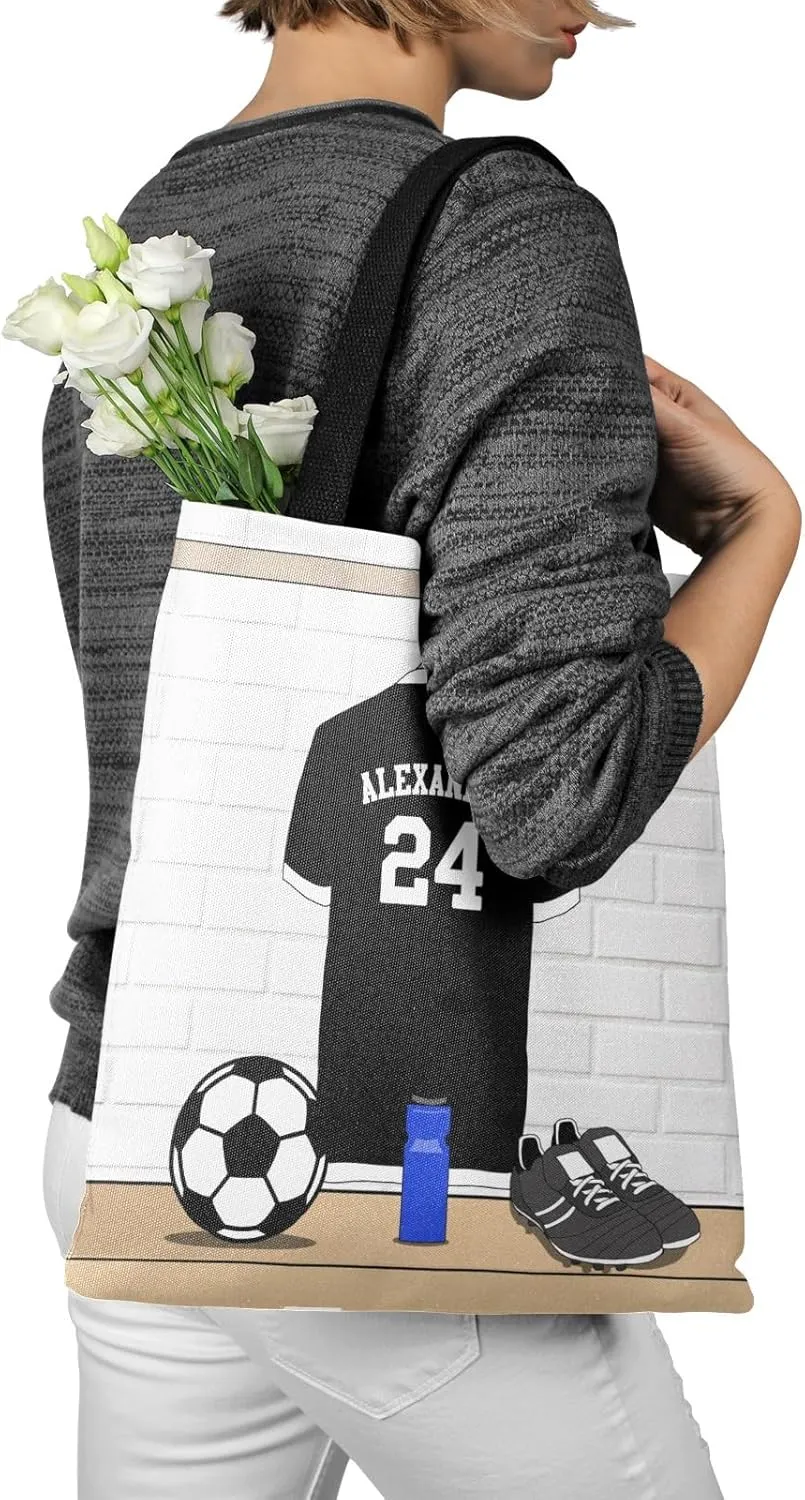 Personalized Name Soccer Sport Player Jersey Navy Handbag Gift Bags Christmas Treat Bags for Holiday Party Gift Bags