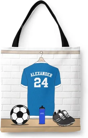 Personalized Name Soccer Sport Player Jersey Navy Handbag Gift Bags Christmas Treat Bags for Holiday Party Gift Bags