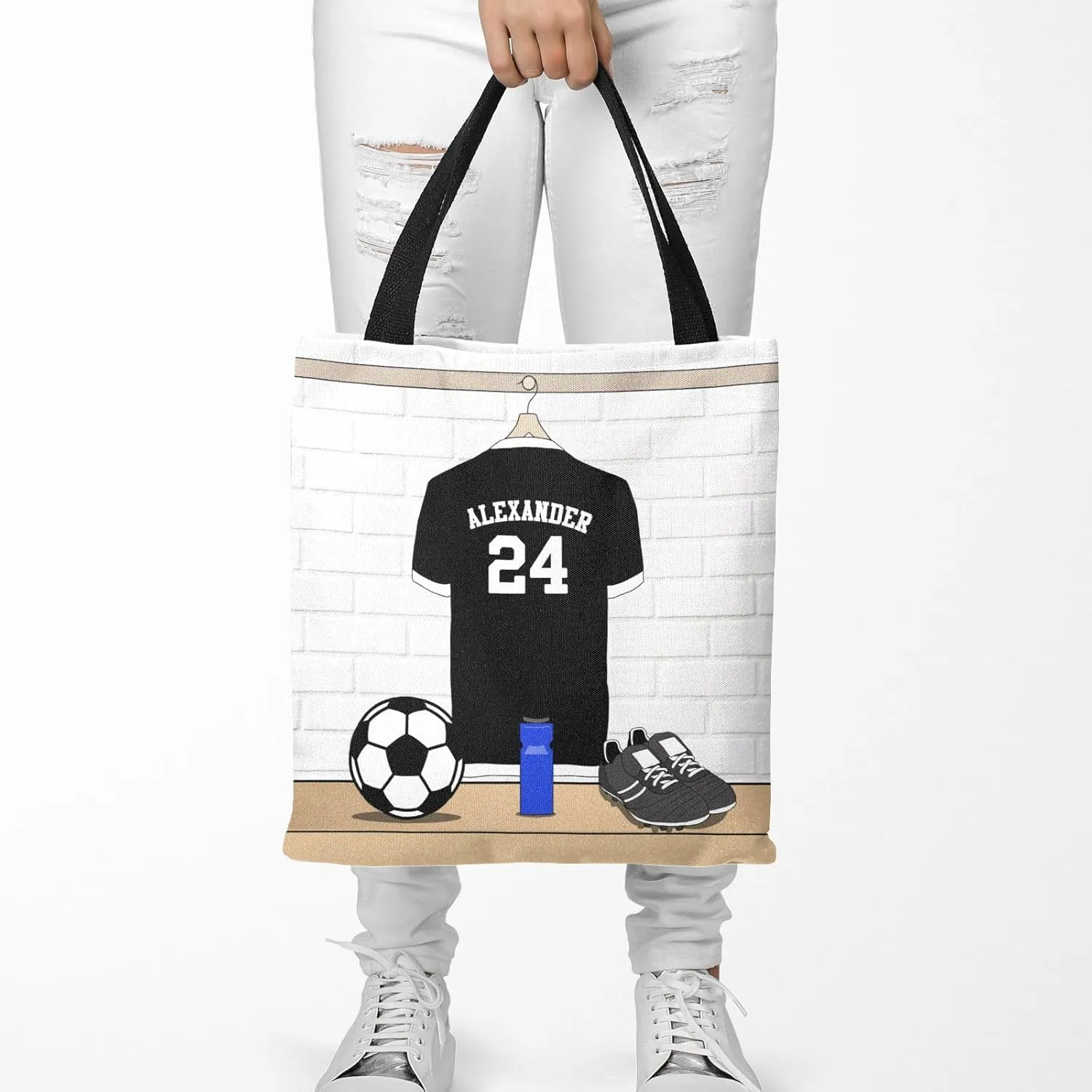 Personalized Name Soccer Sport Player Jersey Navy Handbag Gift Bags Christmas Treat Bags for Holiday Party Gift Bags