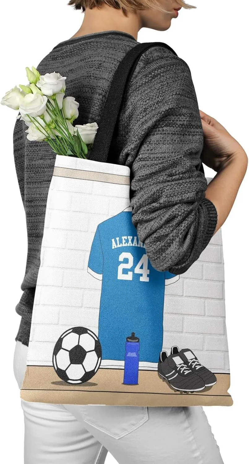 Personalized Name Soccer Sport Player Jersey Navy Handbag Gift Bags Christmas Treat Bags for Holiday Party Gift Bags