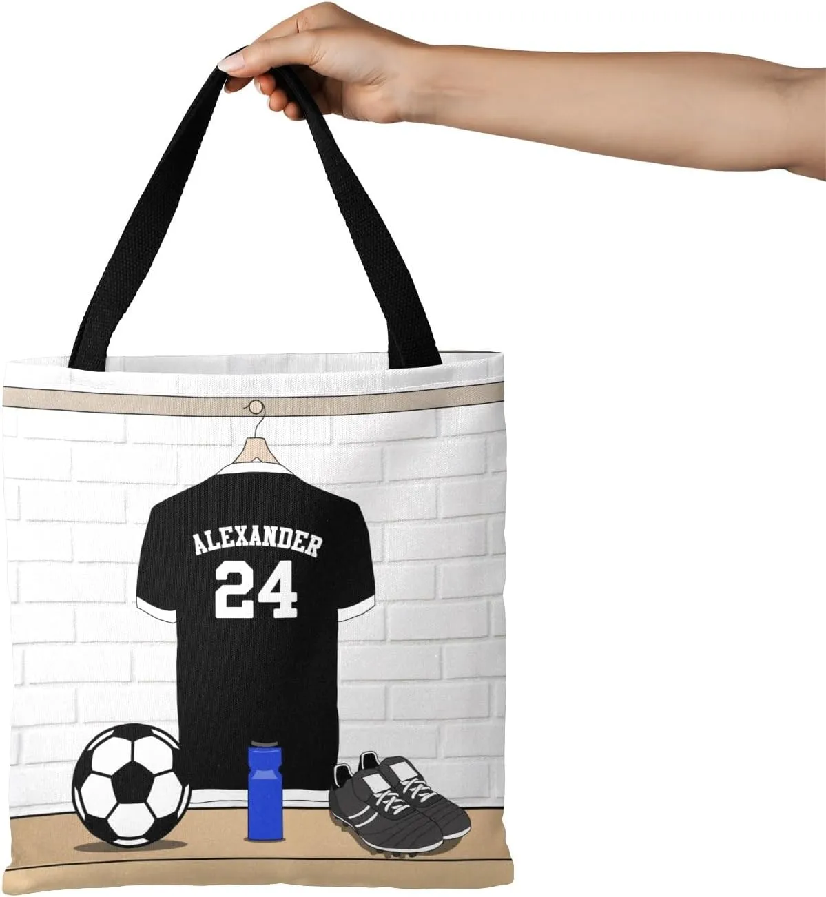 Personalized Name Soccer Sport Player Jersey Navy Handbag Gift Bags Christmas Treat Bags for Holiday Party Gift Bags