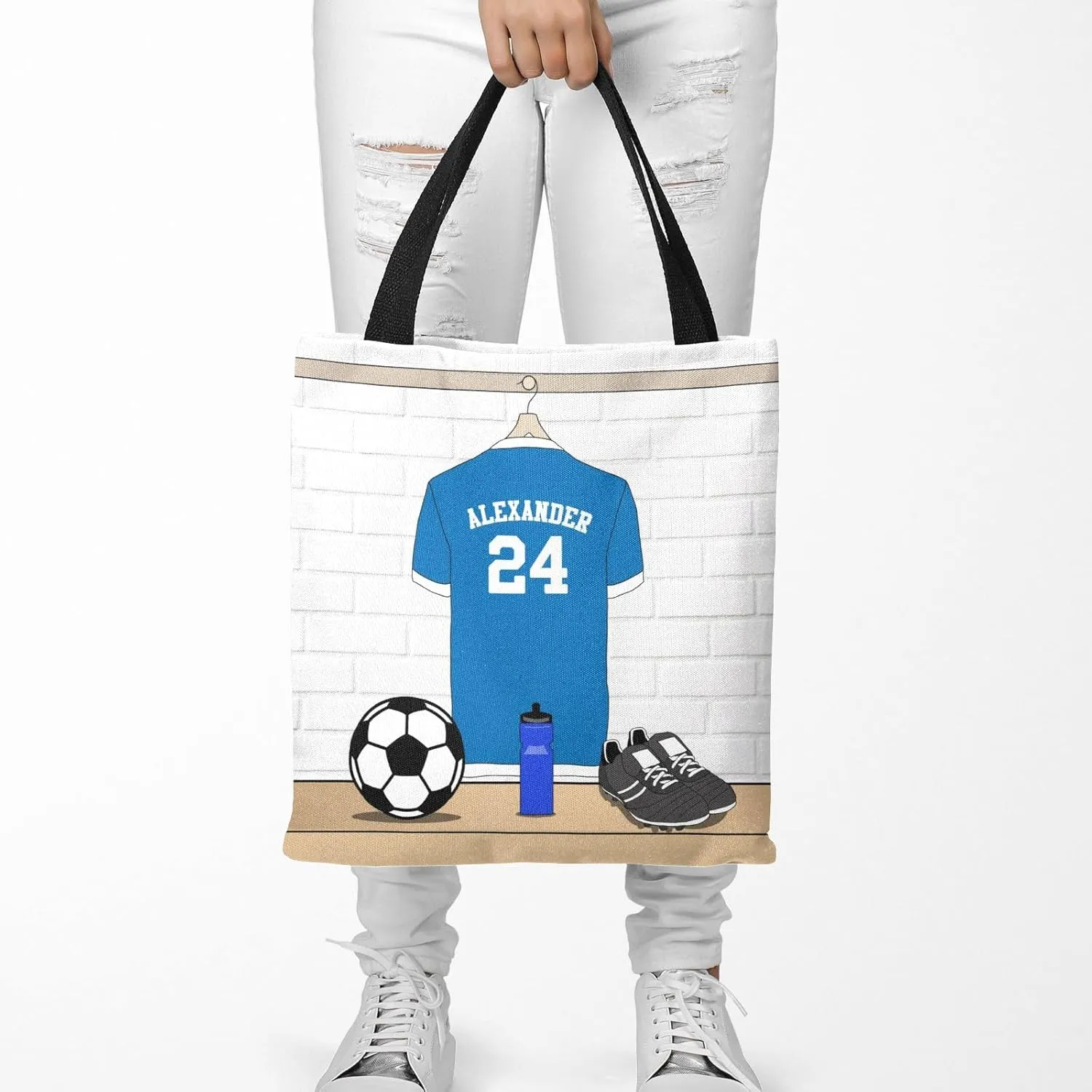 Personalized Name Soccer Sport Player Jersey Navy Handbag Gift Bags Christmas Treat Bags for Holiday Party Gift Bags