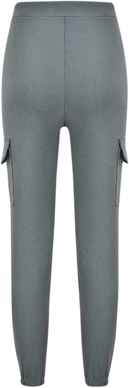 Petite Cargo Pants for Women Drawstring Elastic High Waist Lounge Cropped Pants Solid Color Baggy Comfy Trousers with Pocket