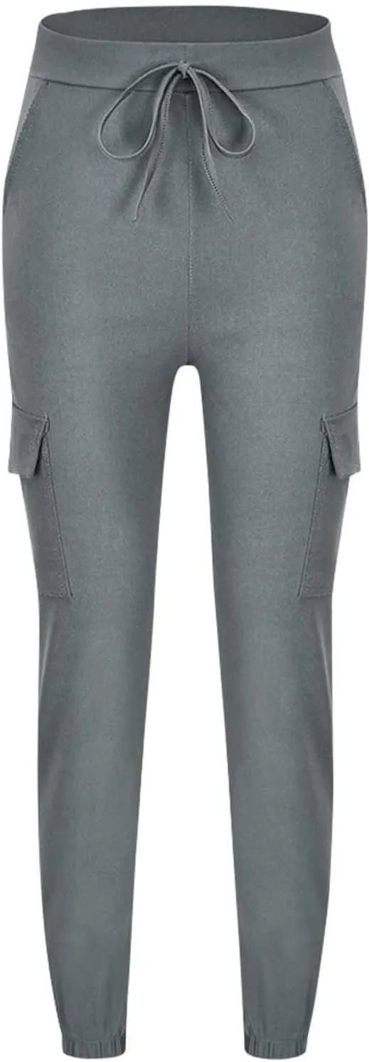 Petite Cargo Pants for Women Drawstring Elastic High Waist Lounge Cropped Pants Solid Color Baggy Comfy Trousers with Pocket