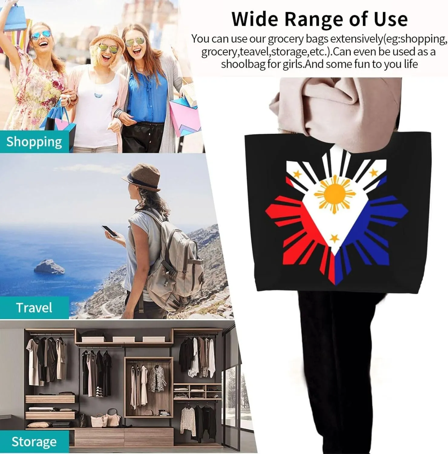 Philippine Sun Flag Women's Tote Bag Large Capacity Single Shoulder Bags Handbag for Shopping Work