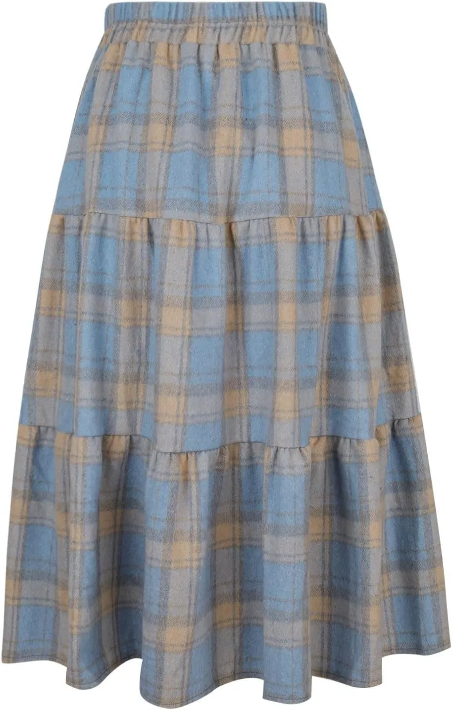 Plaid Skirt for Womens Elastic High Waisted A-Line Pleated Long Skirts 2025 Fashion Loose Vintage Knee Length Skirts