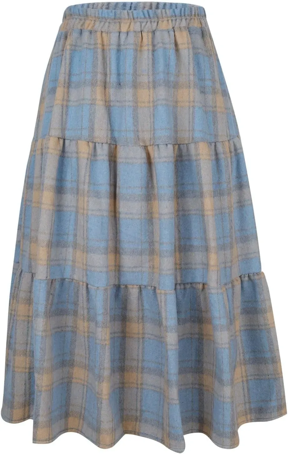 Plaid Skirt for Womens Elastic High Waisted A-Line Pleated Long Skirts 2025 Fashion Loose Vintage Knee Length Skirts