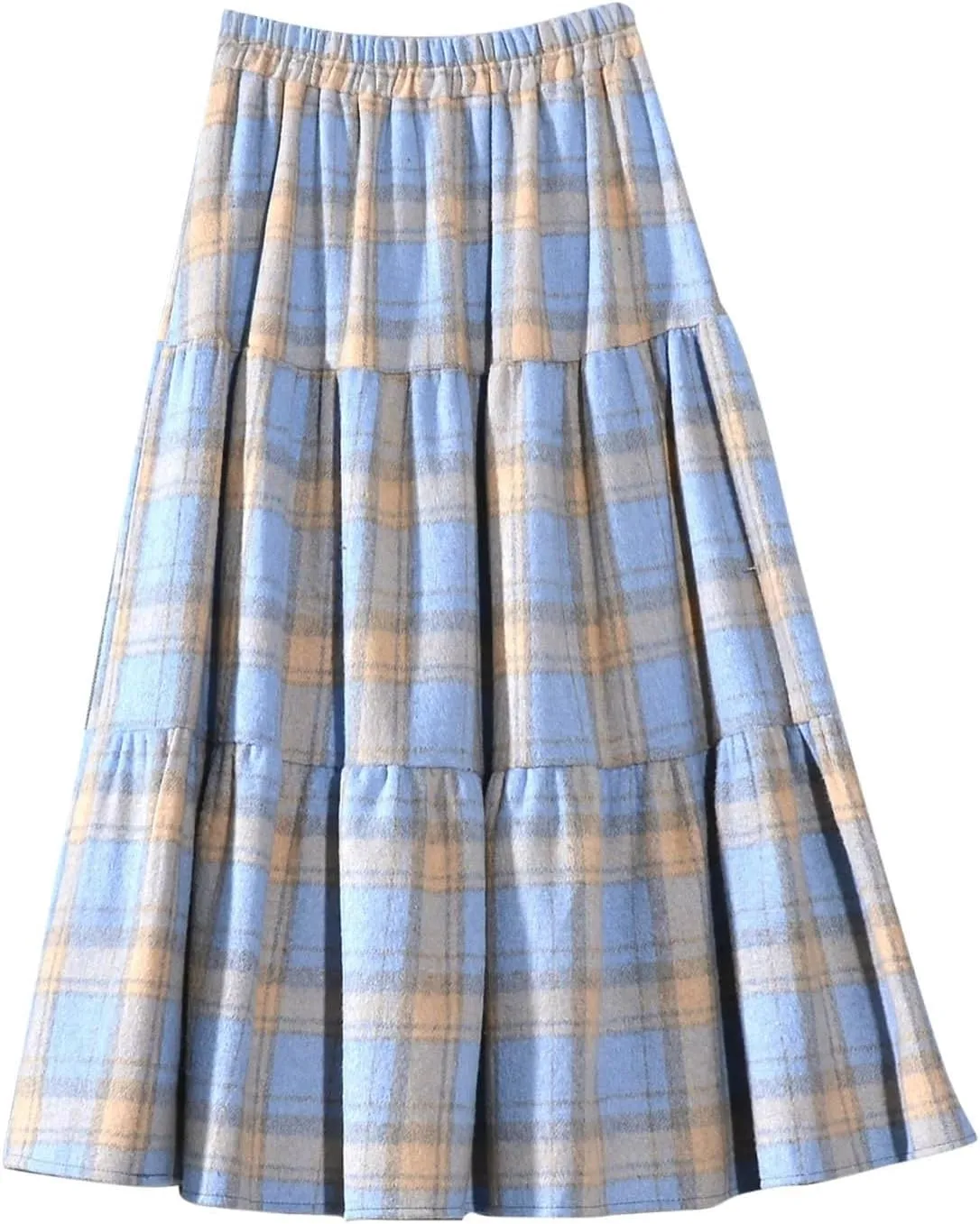 Plaid Skirt for Womens Elastic High Waisted A-Line Pleated Long Skirts 2025 Fashion Loose Vintage Knee Length Skirts