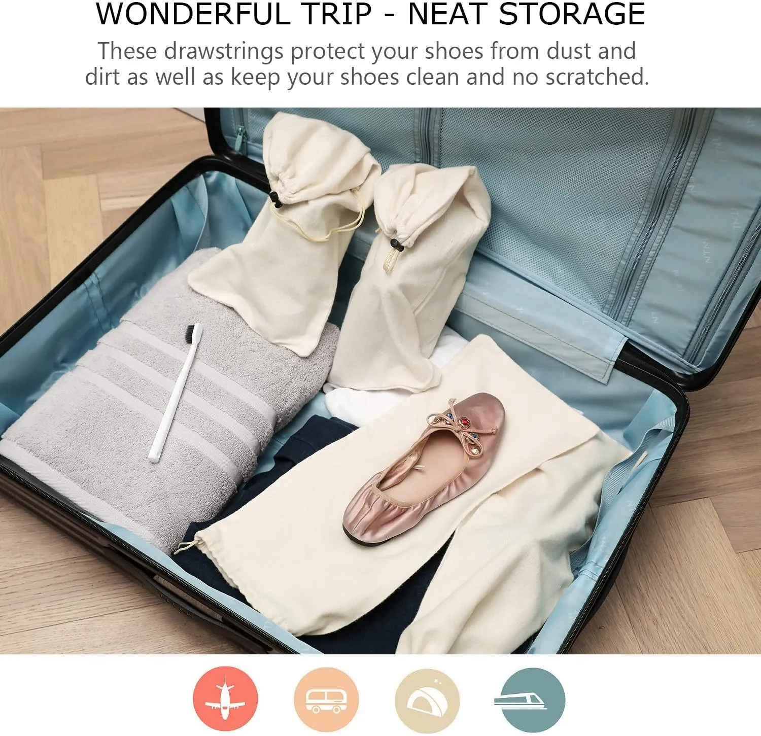 PlasMaller Shoe Storage Bags 100% Cotton with Drawstring for Men and Women for Travel Protecting and Storing Shoes