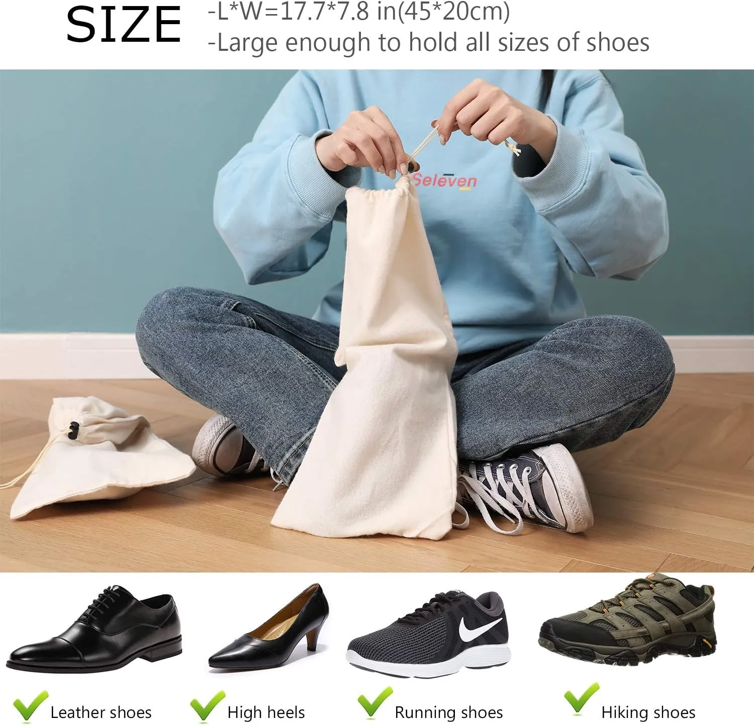 PlasMaller Shoe Storage Bags 100% Cotton with Drawstring for Men and Women for Travel Protecting and Storing Shoes