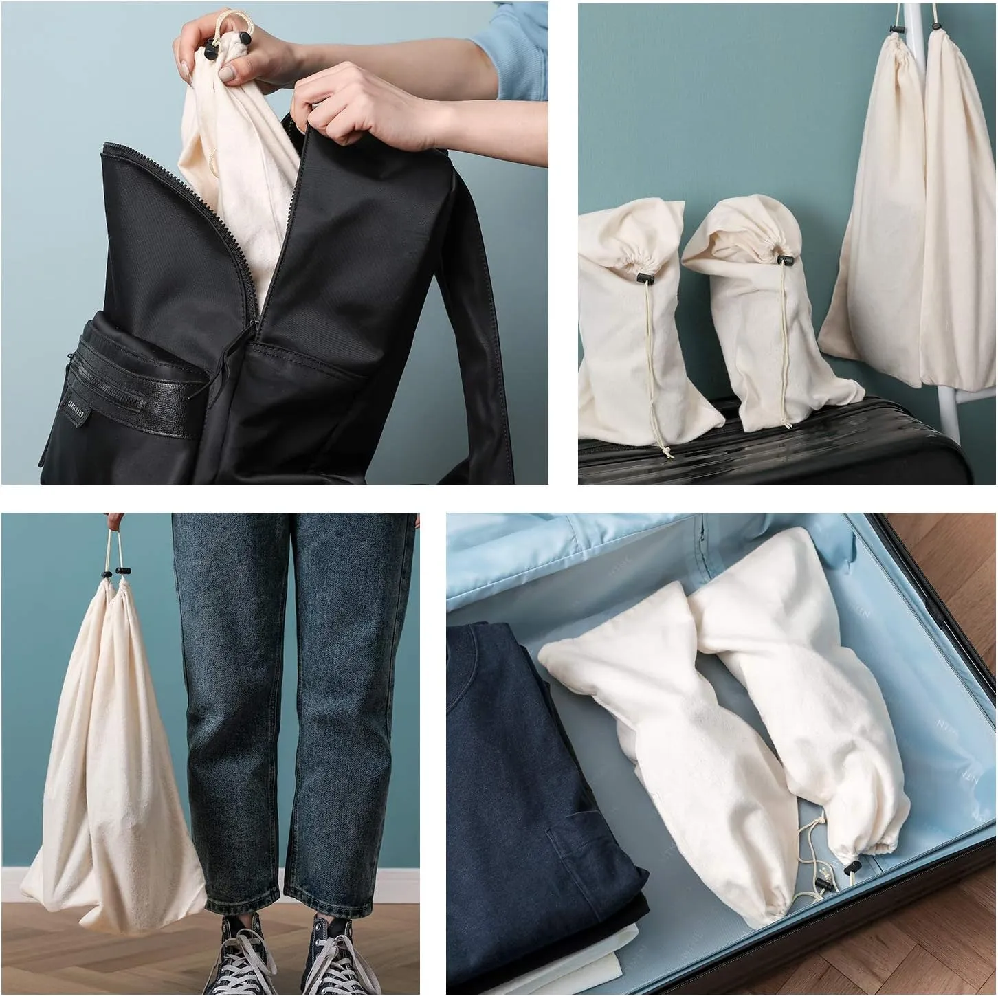 PlasMaller Shoe Storage Bags 100% Cotton with Drawstring for Men and Women for Travel Protecting and Storing Shoes