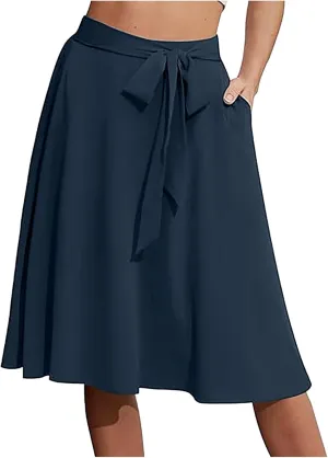Pleated Skirts for Women Women's A Line Pockets Skirt High Waist Flared Midi Skirts