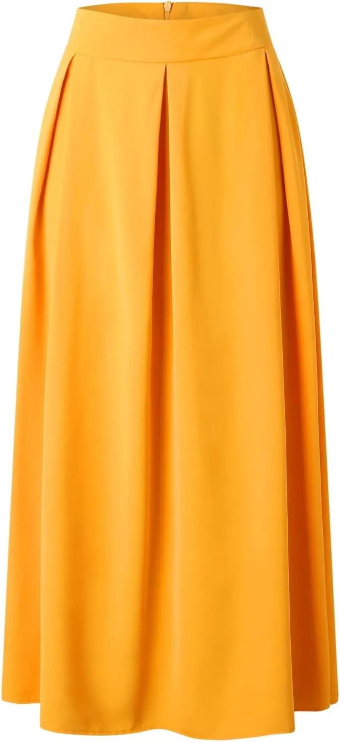 Plus Size Skirts for Women High Waisted Pleated Maxi Length Casual Skirt with Elastic Waist and Flowy Silhouette