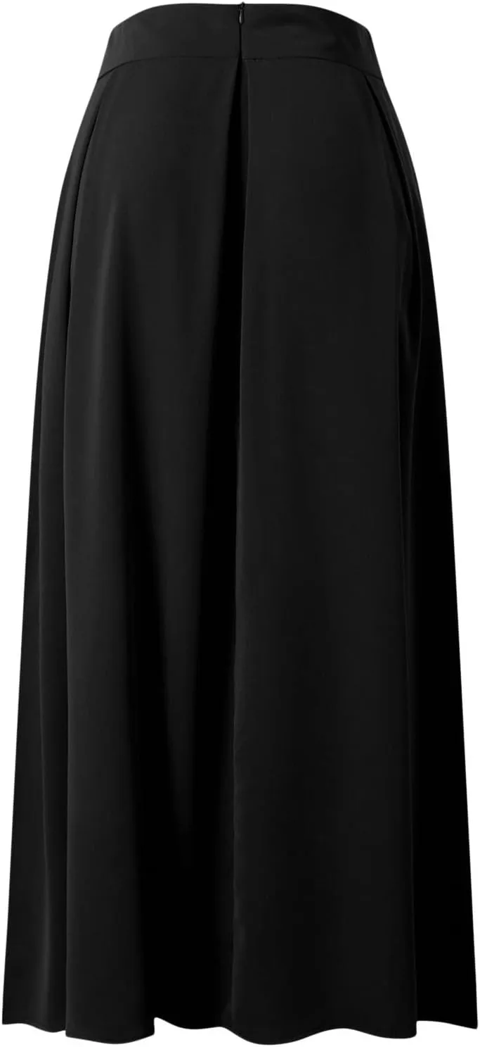 Plus Size Skirts for Women High Waisted Pleated Maxi Length Casual Skirt with Elastic Waist and Flowy Silhouette