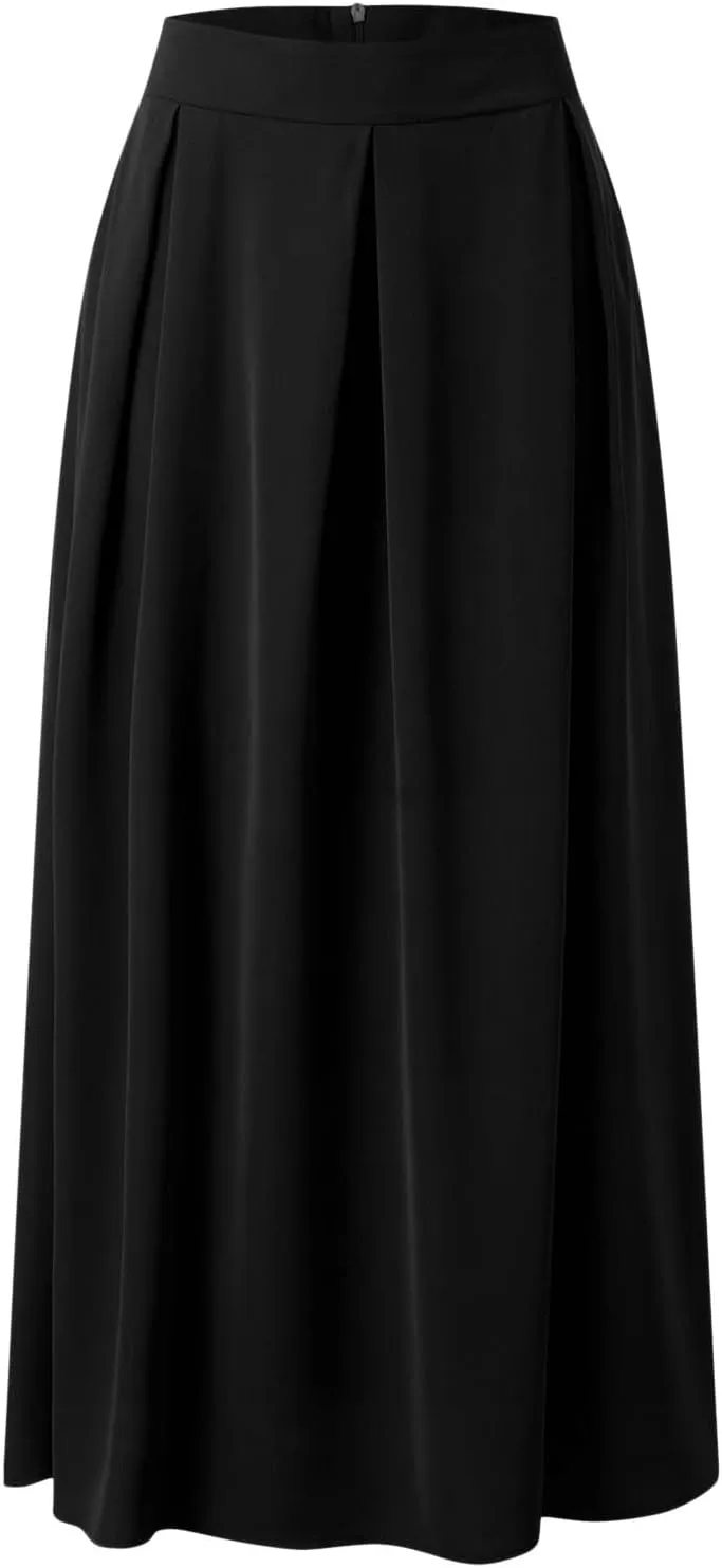 Plus Size Skirts for Women High Waisted Pleated Maxi Length Casual Skirt with Elastic Waist and Flowy Silhouette