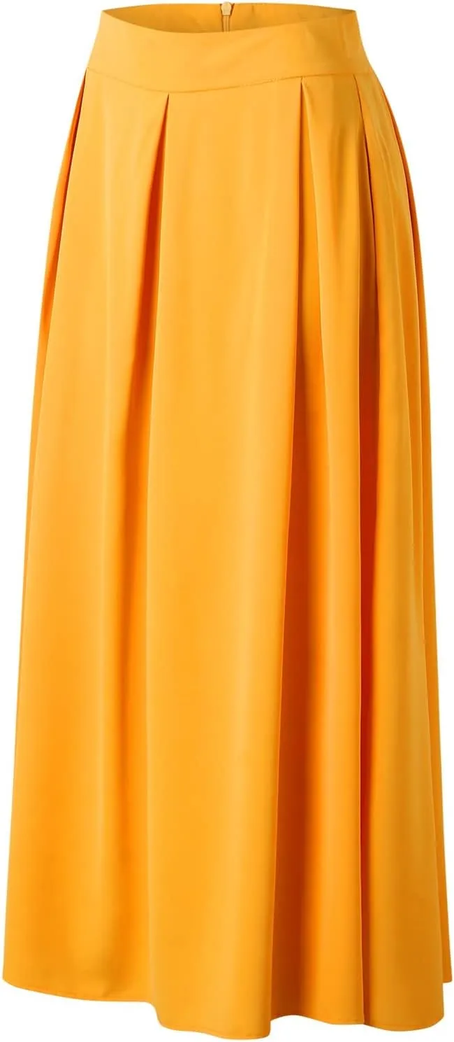 Plus Size Skirts for Women High Waisted Pleated Maxi Length Casual Skirt with Elastic Waist and Flowy Silhouette
