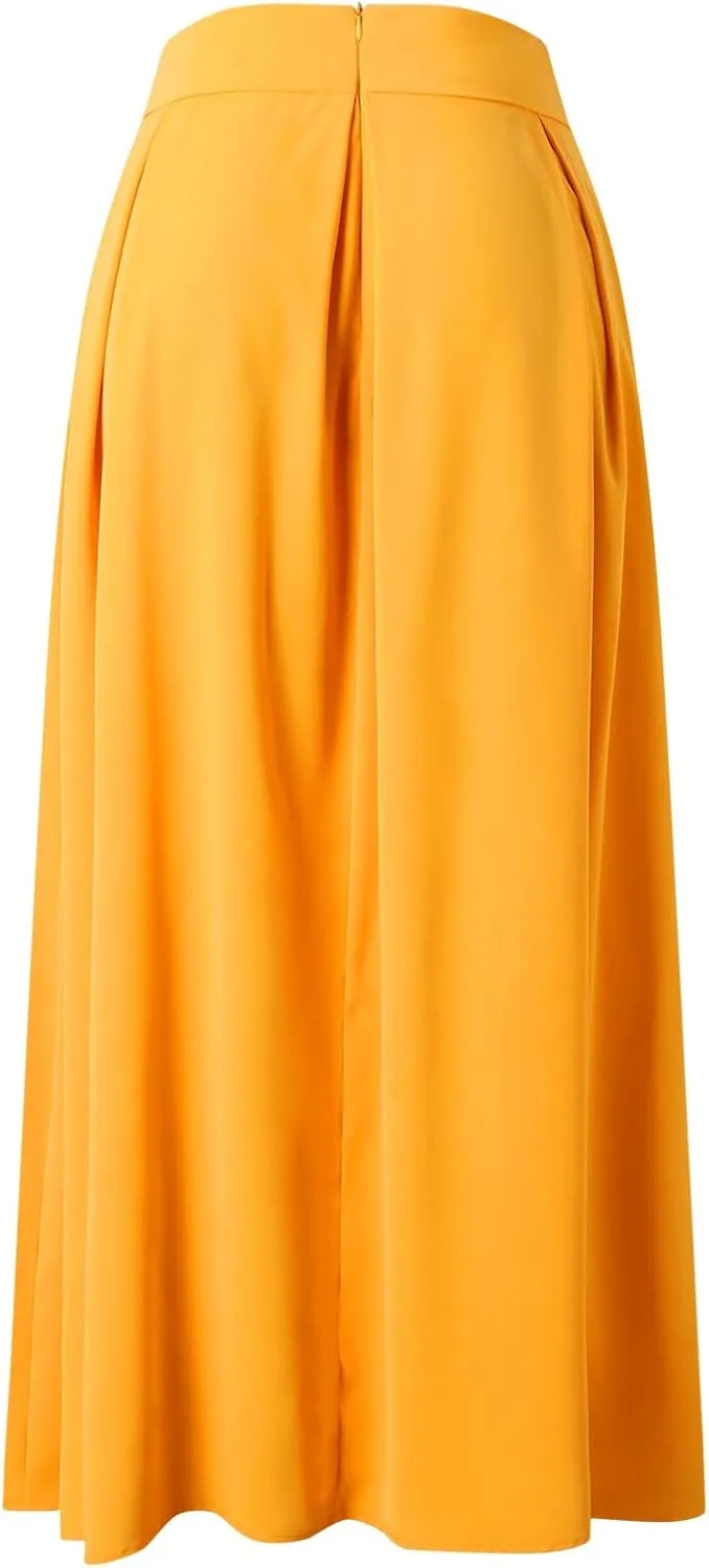 Plus Size Skirts for Women High Waisted Pleated Maxi Length Casual Skirt with Elastic Waist and Flowy Silhouette