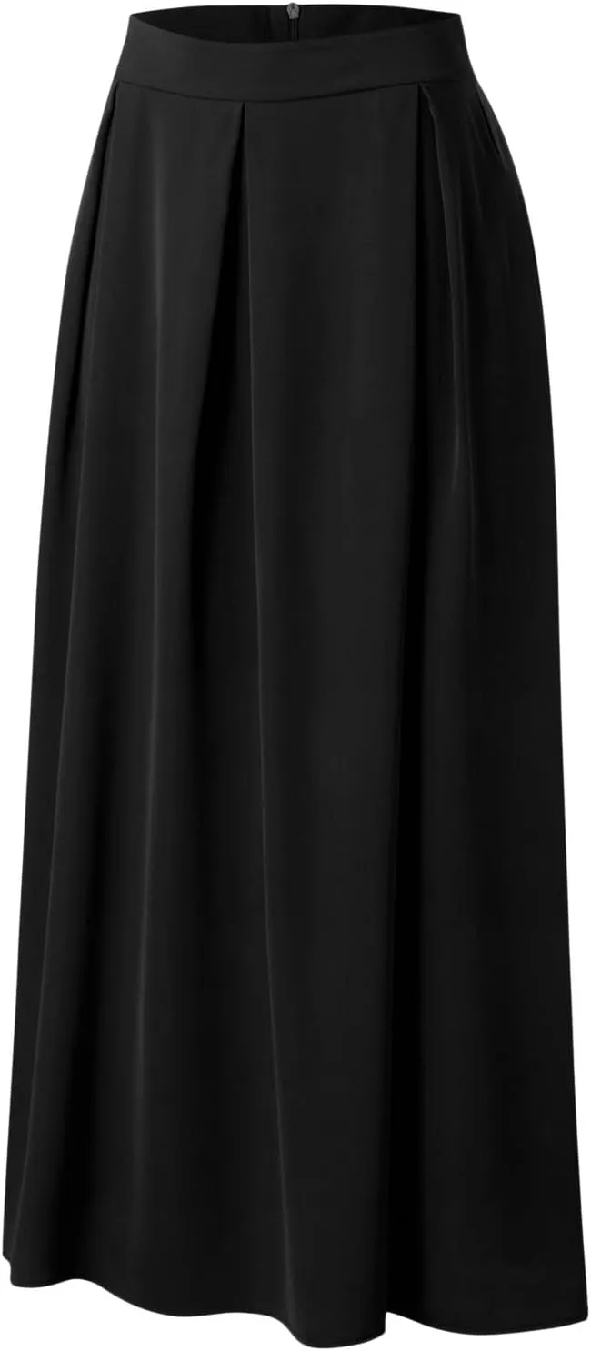 Plus Size Skirts for Women High Waisted Pleated Maxi Length Casual Skirt with Elastic Waist and Flowy Silhouette