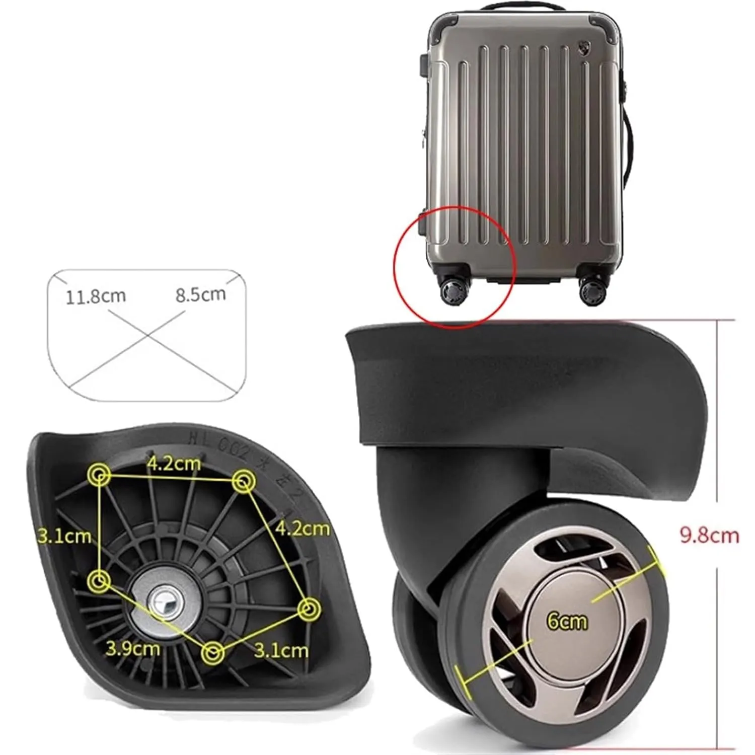 PONNYC Luggage Wheels Accessories, Suitcase Trolley Universal Wheel Casters Mute Repair Old Suitcase 1Pcs(HL 002)