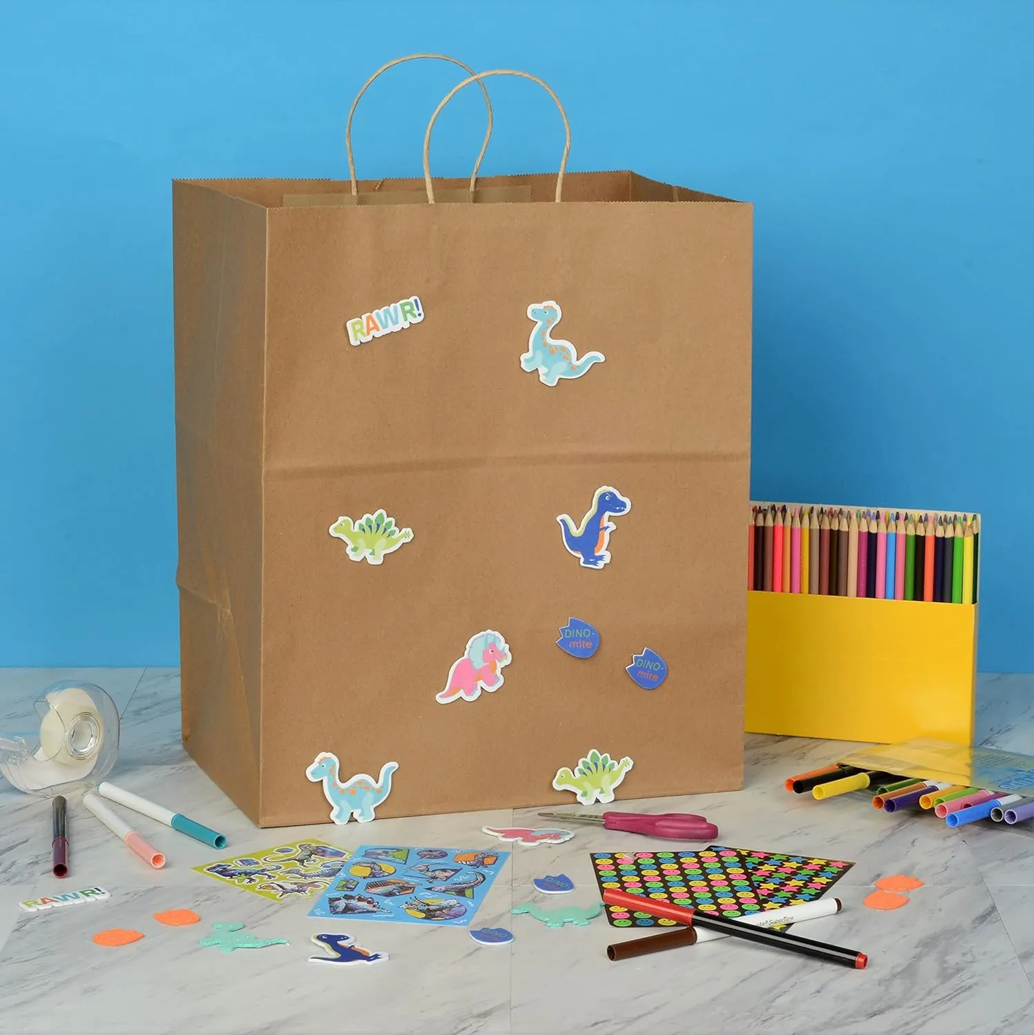 Prime Line Packaging Large Gift Bags with Handles, Kraft Shopping Totes for Small Business, Restaurants, Takeout, Delivery, Bulk, 14x10x16.5, 50 Pack