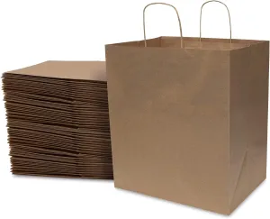 Prime Line Packaging Large Gift Bags with Handles, Kraft Shopping Totes for Small Business, Restaurants, Takeout, Delivery, Bulk, 14x10x16.5, 50 Pack