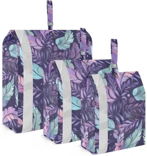 Purple Blue Leaves Packing Cubes for Travel 3 Set Packing Bags Luggage Accessories for Organization