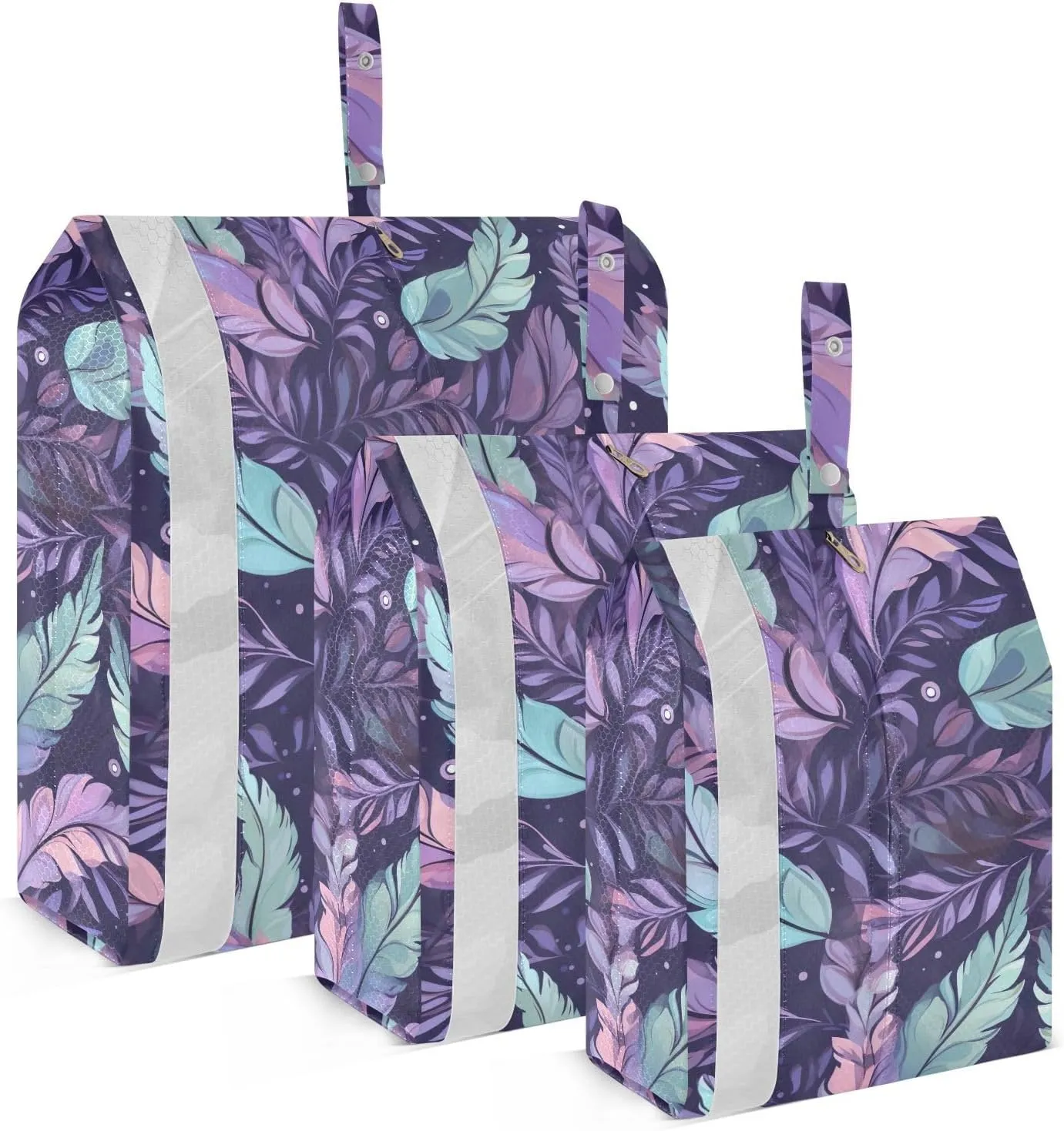 Purple Blue Leaves Packing Cubes for Travel 3 Set Packing Bags Luggage Accessories for Organization