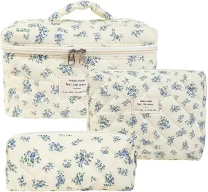 Quilted Makeup Bag,Cute Cotton Floral Make Up Bag Cosmetic Bag for Women Large Travel Toiletry Bag,Makeup Organizer Bag for Cosmetic Accessories,Style 6