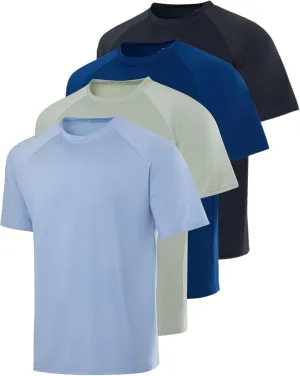 Real Essentials 4 Pack: Mens Short Sleeve Rash Guard Shirt Quick Dry UPF 50  Sun Protection Swim (Available in Big & Tall)