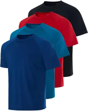 Real Essentials 4 Pack: Mens Short Sleeve Rash Guard Shirt Quick Dry UPF 50  Sun Protection Swim (Available in Big & Tall)