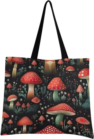 Red Mushroom Tote Bag for Women Girl Canvas Shoulder Handbags Reusable Grocery Bags Large Purse with Inner Pocket 214a5156