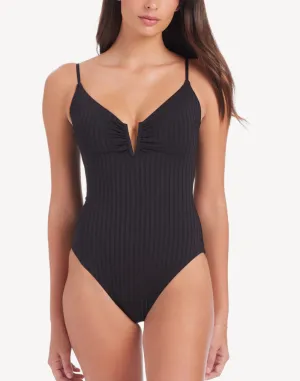 Refresh Rib V Wire Lace Back One Piece Swimsuit