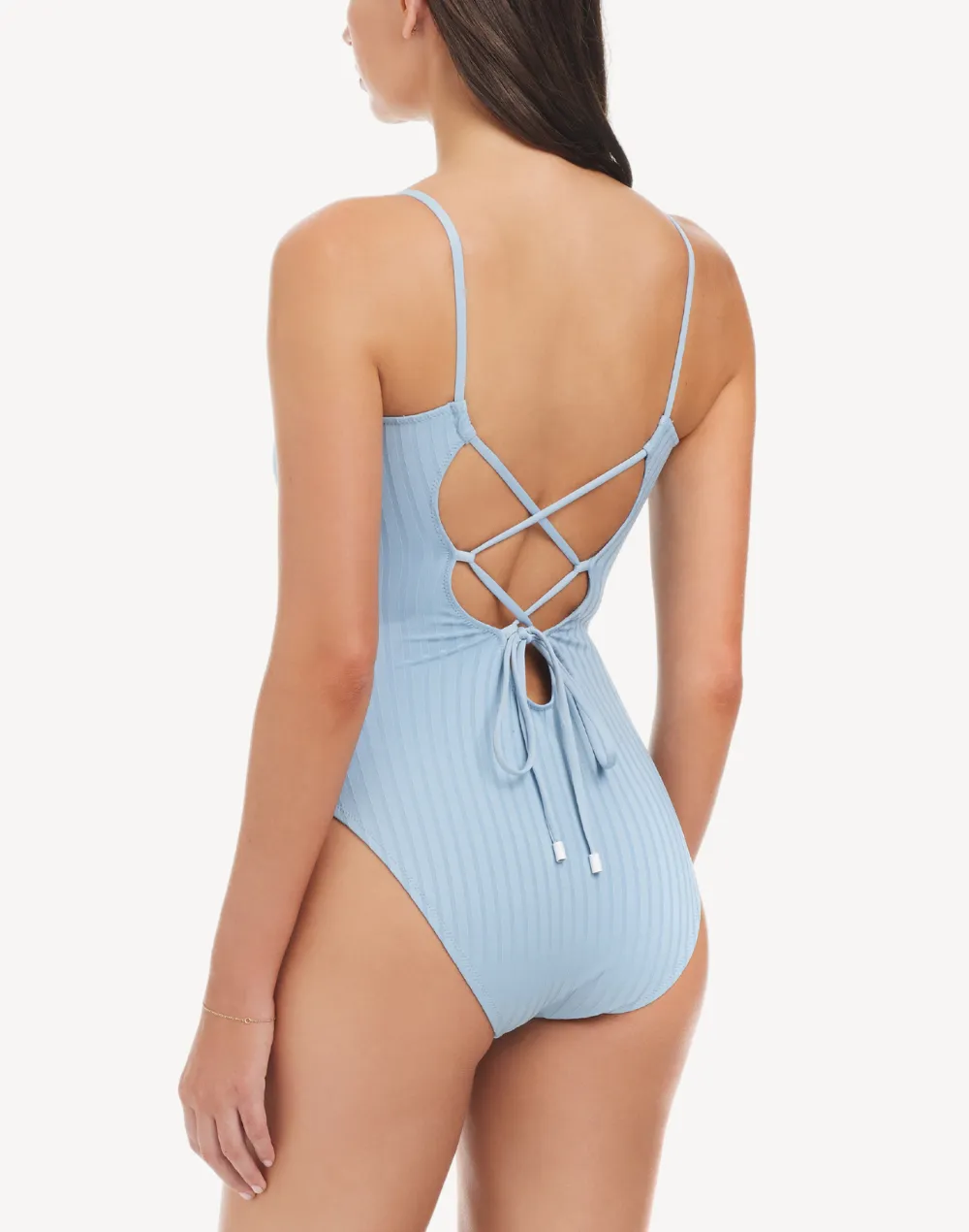 Refresh Rib V Wire Lace Back One Piece Swimsuit