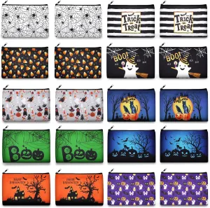 Reginary 20 Pcs Halloween Cosmetic Bags Gift Bags for Kids Girls Women Happy Halloween Pattern Toiletry Organizer for Party Favors Double Sided Printed Makeup Pouch with Zipper